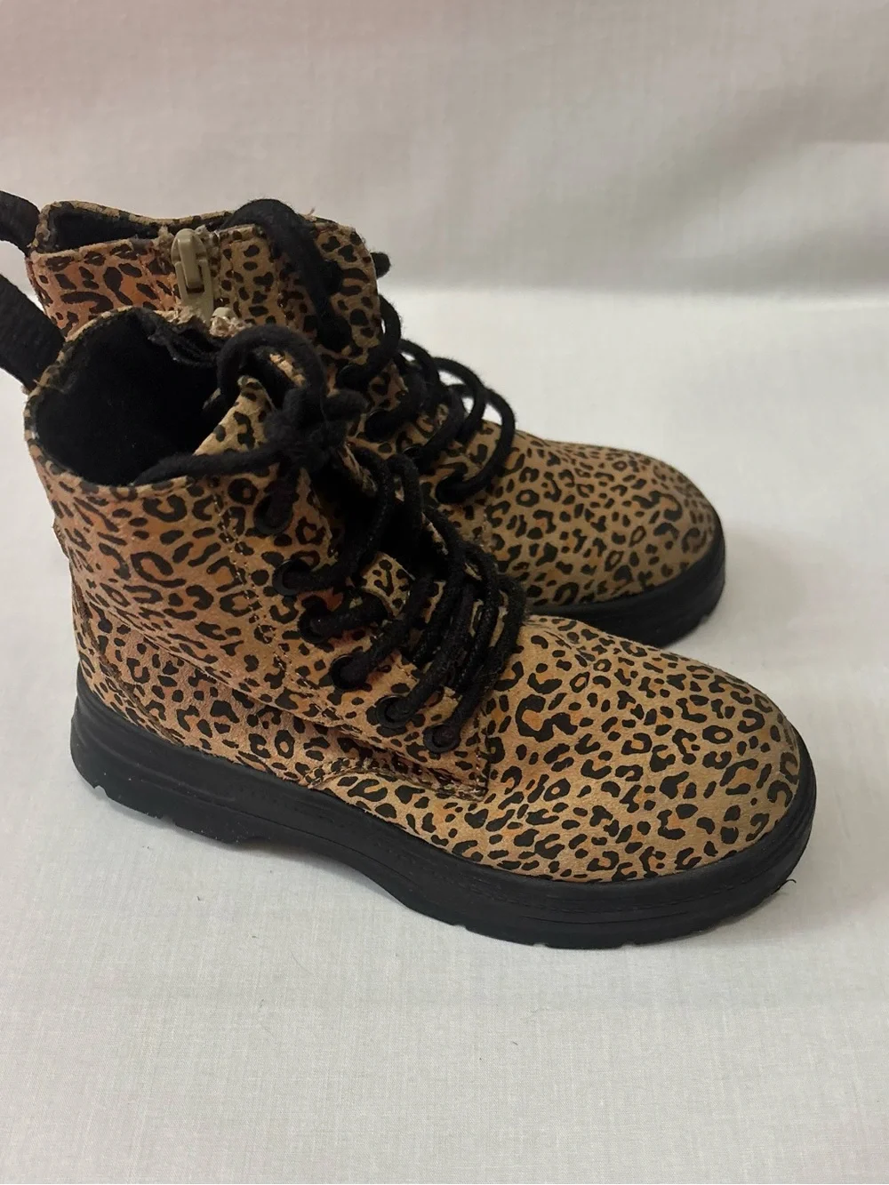 Zara Kids Leopard-Print Lace-Up Boots - Tan & Black